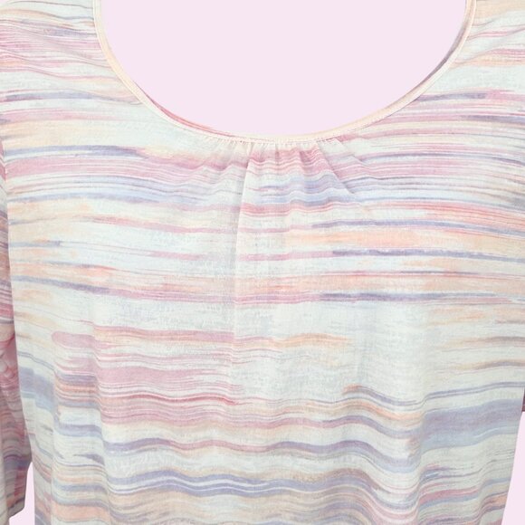MUTED PASTEL PINK PURPLE STRIPE CROFT & BARROW 3/4 SLV T-SHIRT - XL - Picture 2 of 4